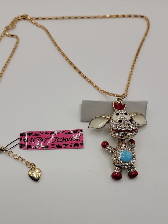 Betsey Johnson Jewelry - Betsey Johnson Gold-tone Red, Turquoise & Cream Cow Charm Necklace 28" Chaini